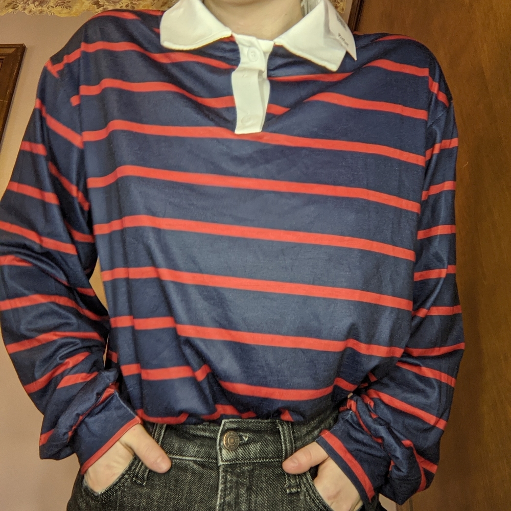 NWT Collared navy and red long sleeve polo